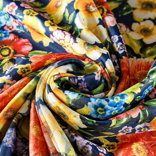 Джерси с органзой 014-03437 синий принтованный